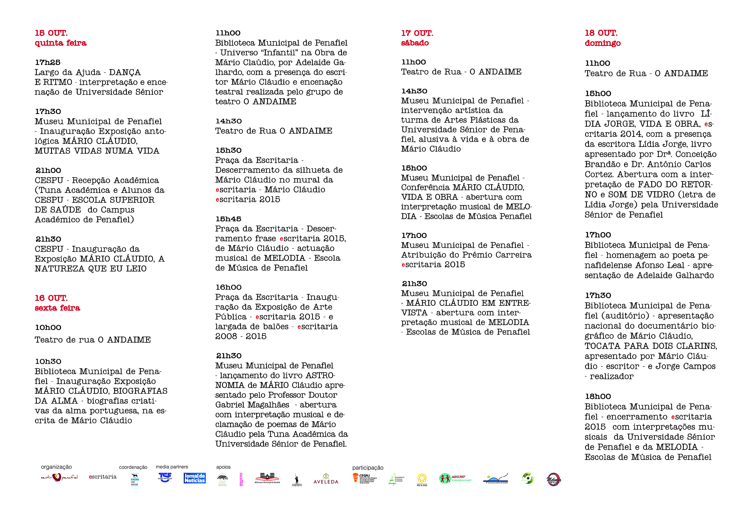 ESCRITARIA 2015 – Homenagem à vida e obra de Mário Cláudio